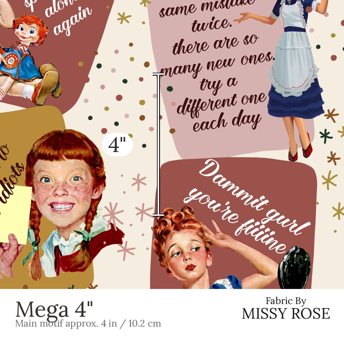 Design 862 Neutral Retro Fabric Mega 4 inch print scale guide | Fabric by Missy Rose