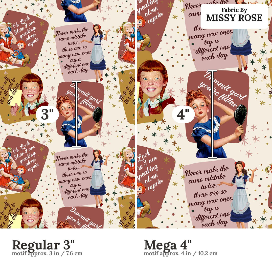 Design 862 Neutral Retro Fabric size comparison - print scale | Fabric by Missy Rose