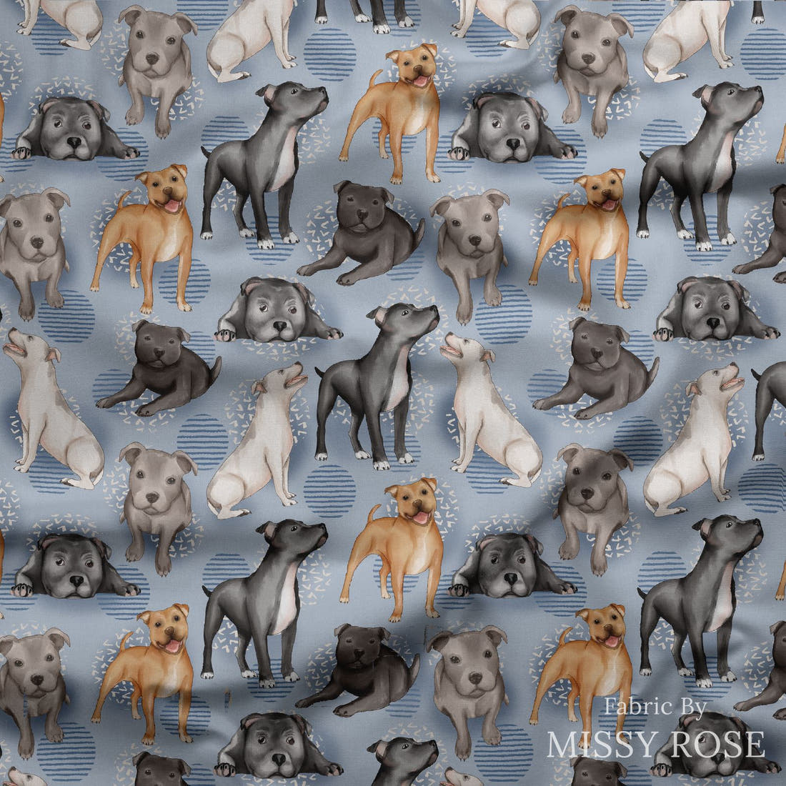 Design 863 Staffy Fabric draped fabric mockup – custom printed fabric by the metre | Fabric by Missy Rose