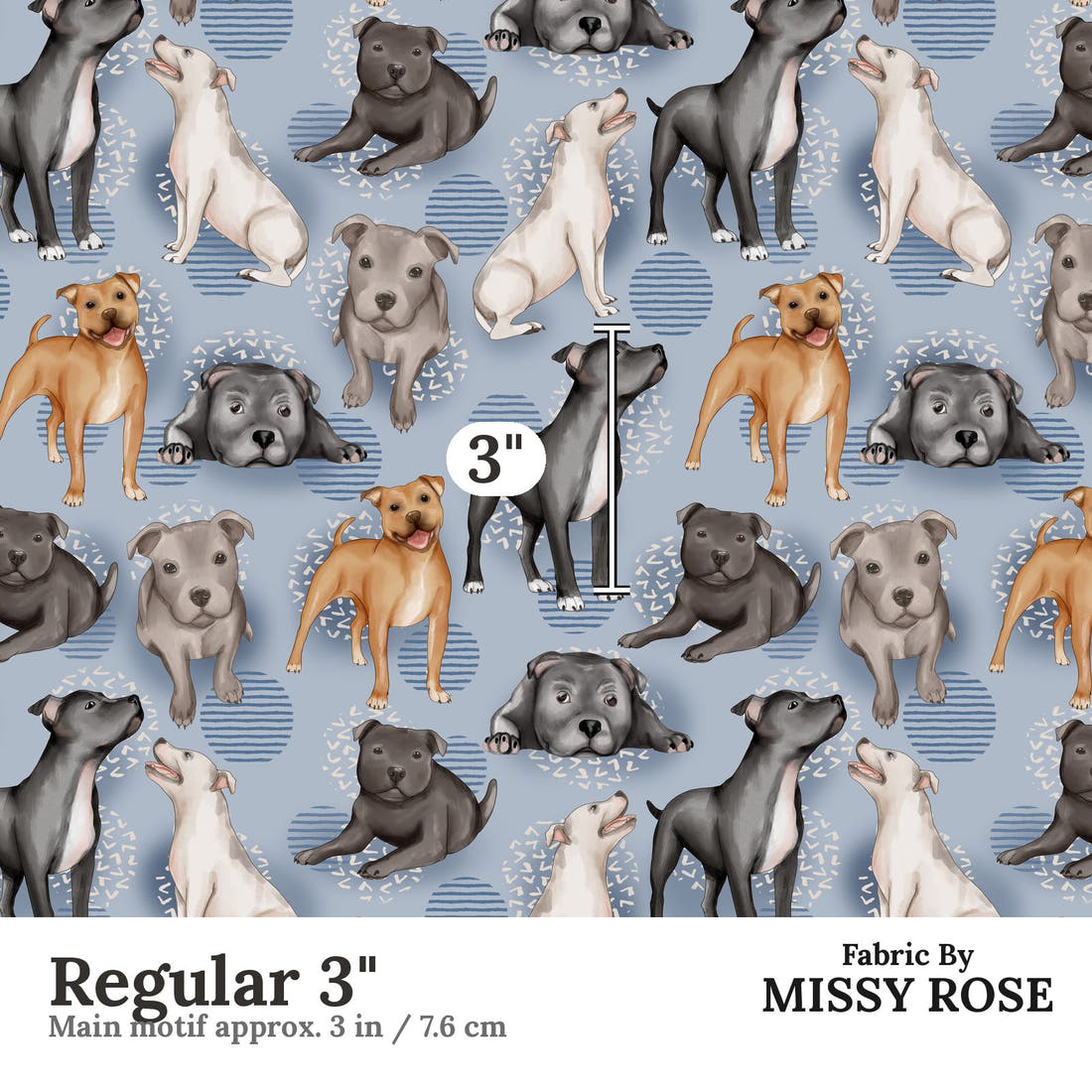 Design 863 Staffy Fabric Regular 3" - print scale | Fabric by Missy Rose