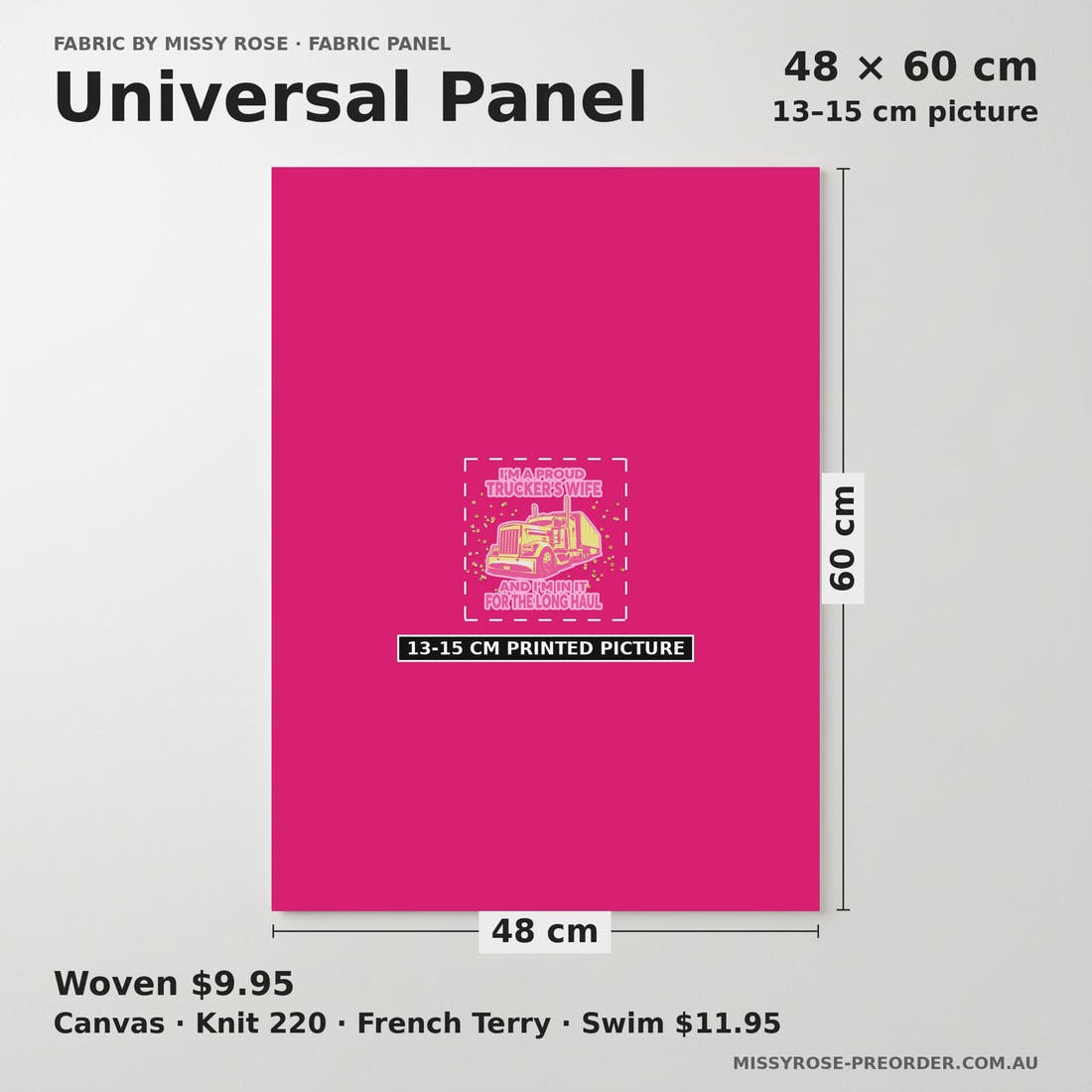 Design 864 Truckers Wife Panel universal panel sizing – 13–15 cm printed picture on 48 × 60 cm fabric | Fabric by Missy Rose