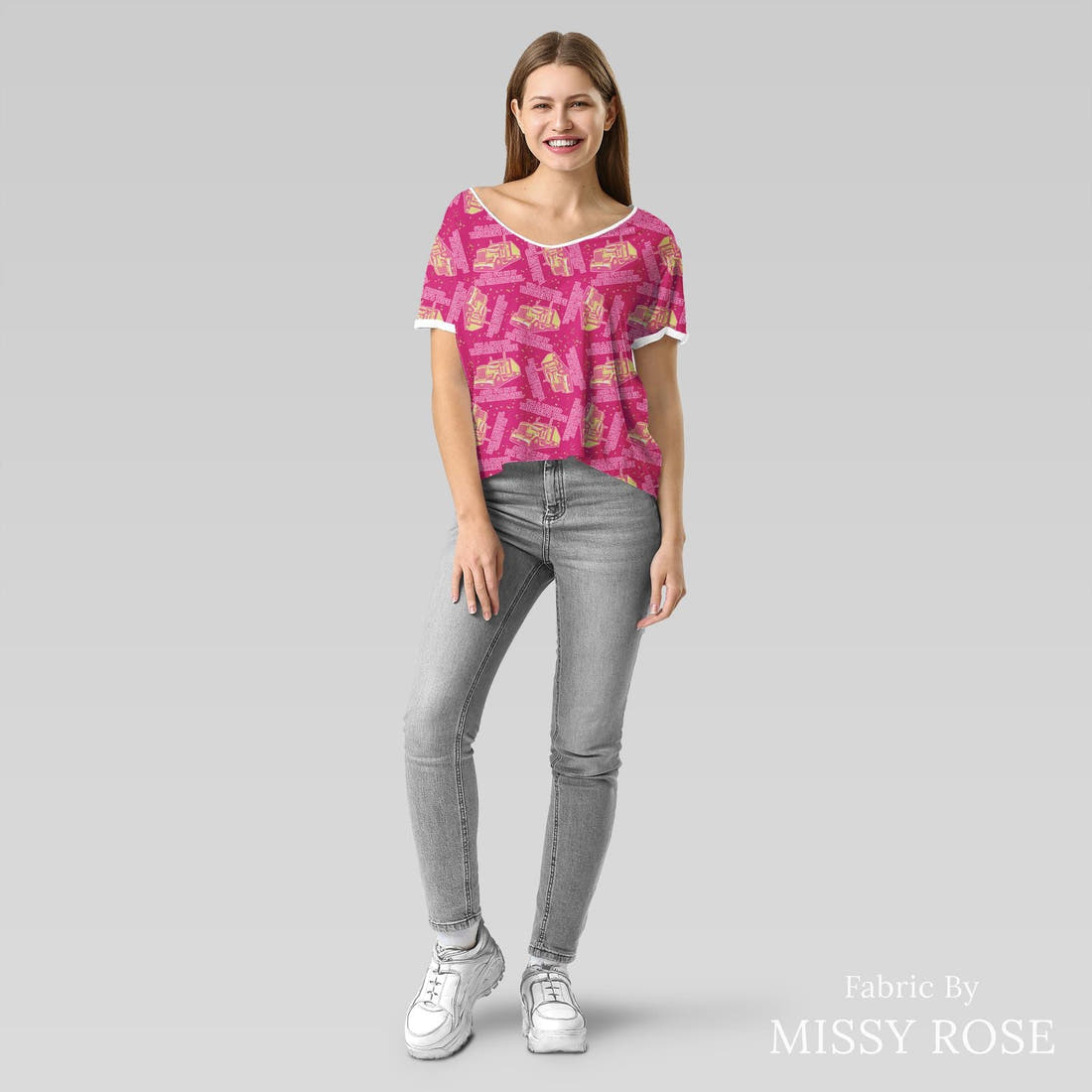 Design 864 Truckers Wife Fabric sewn into an everyday tee – see how the print looks made up | Fabric by Missy Rose