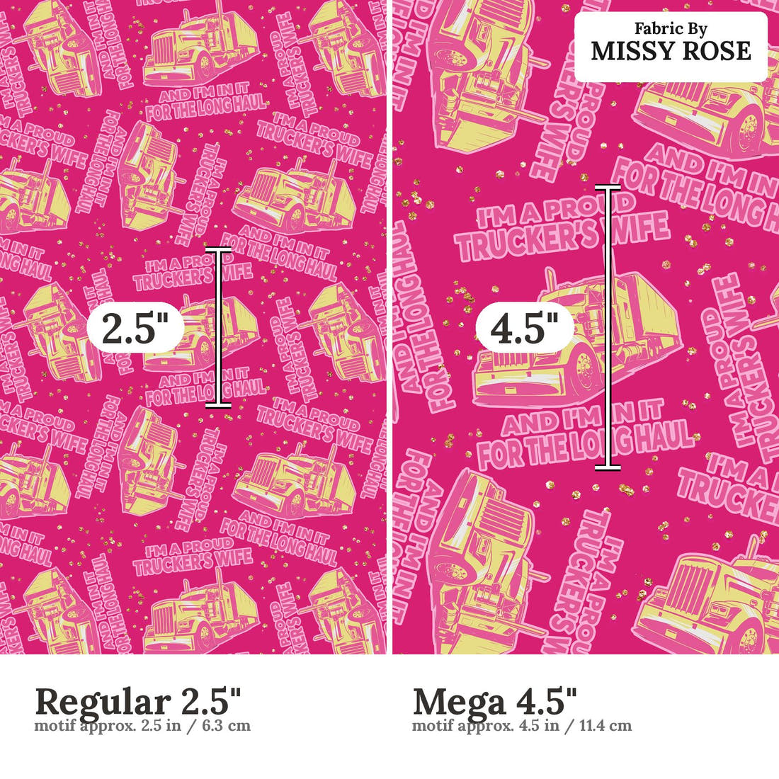 Design 864 Truckers Wife Fabric size comparison - print scale | Fabric by Missy Rose