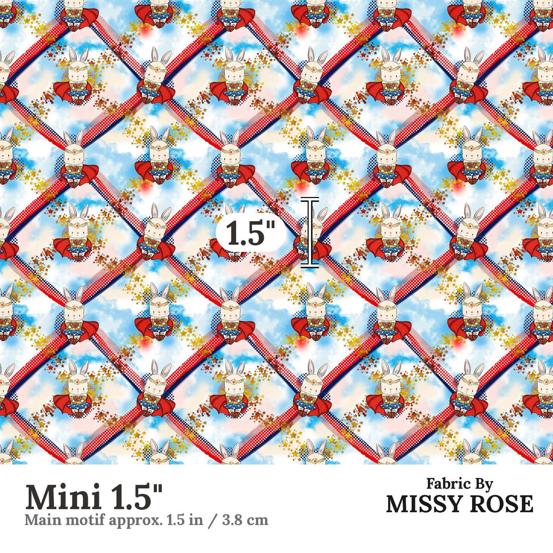 Design 865 Super Bunny Fabric Mini 1.5" - print scale | Fabric by Missy Rose