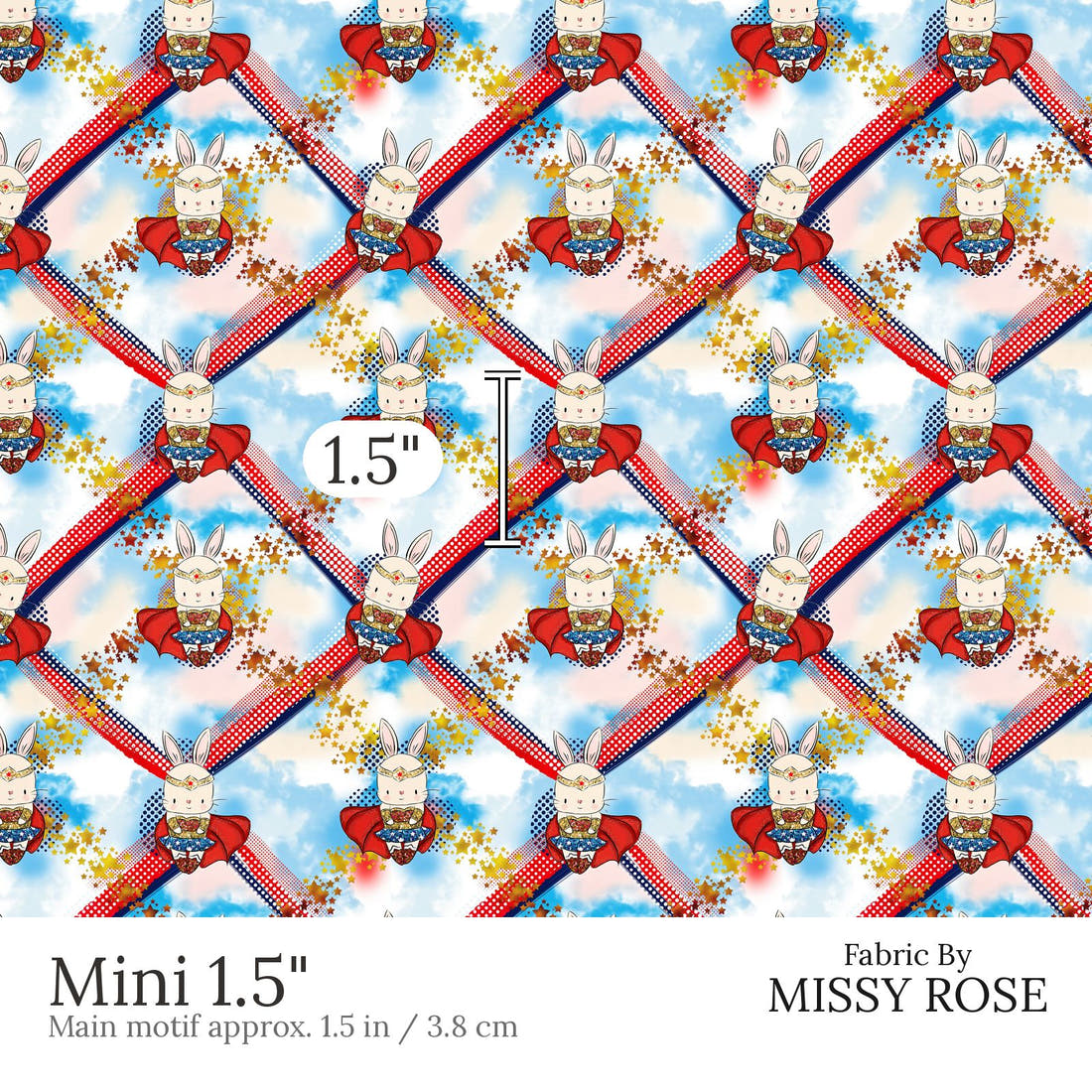 Design 865 Super Bunny Fabric Mini 1.5 inch print scale guide | Fabric by Missy Rose