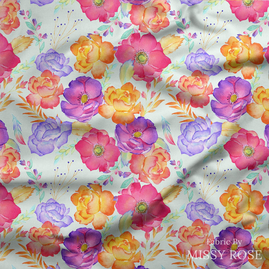 Design 866 Green Floral Fabric draped fabric mockup – custom printed fabric by the metre | Fabric by Missy Rose