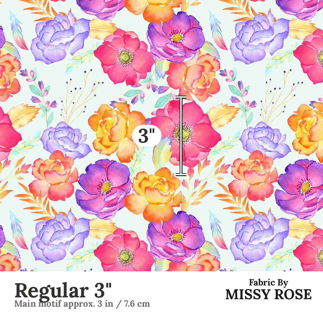 Design 866 Green Floral Fabric Regular 3" - print scale | Fabric by Missy Rose