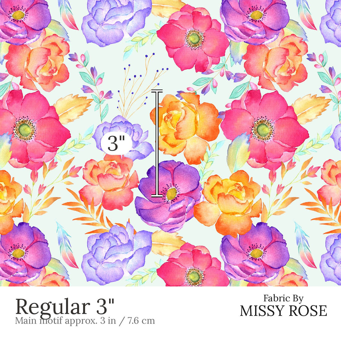 Design 866 Green Floral Fabric Regular 3 inch print scale guide | Fabric by Missy Rose