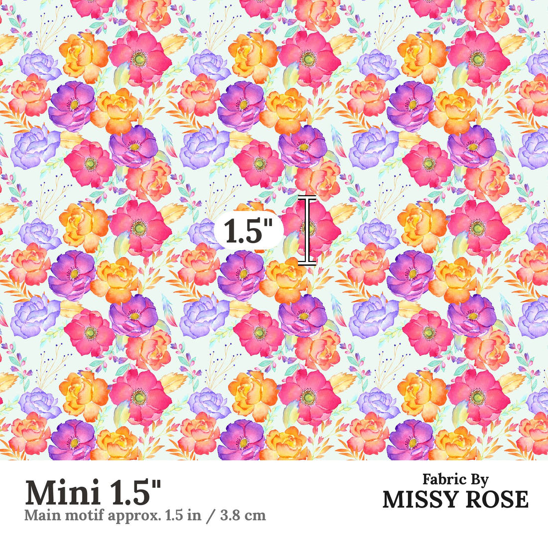 Design 866 Green Floral Fabric Mini 1.5" - print scale | Fabric by Missy Rose