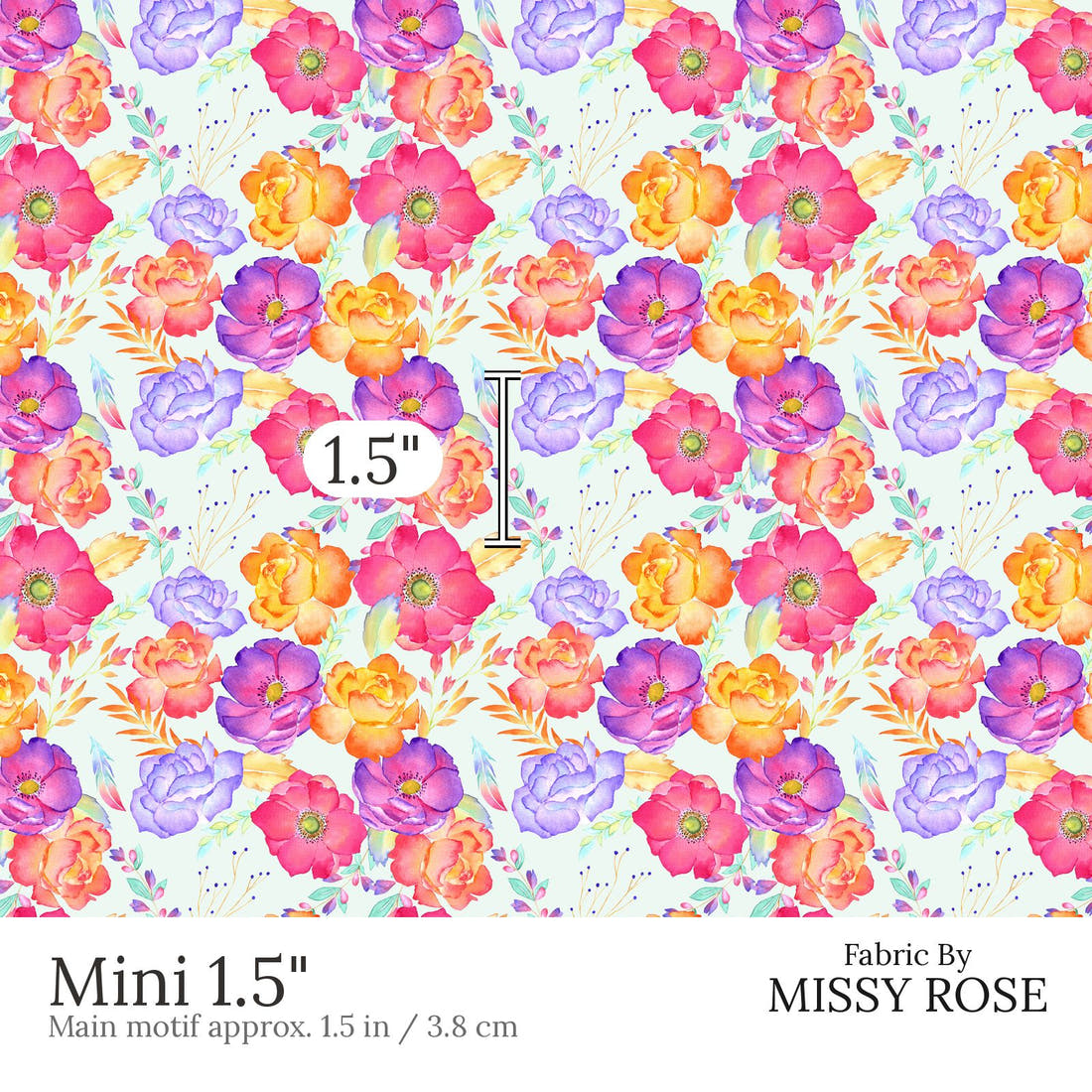 Design 866 Green Floral Fabric Mini 1.5 inch print scale guide | Fabric by Missy Rose