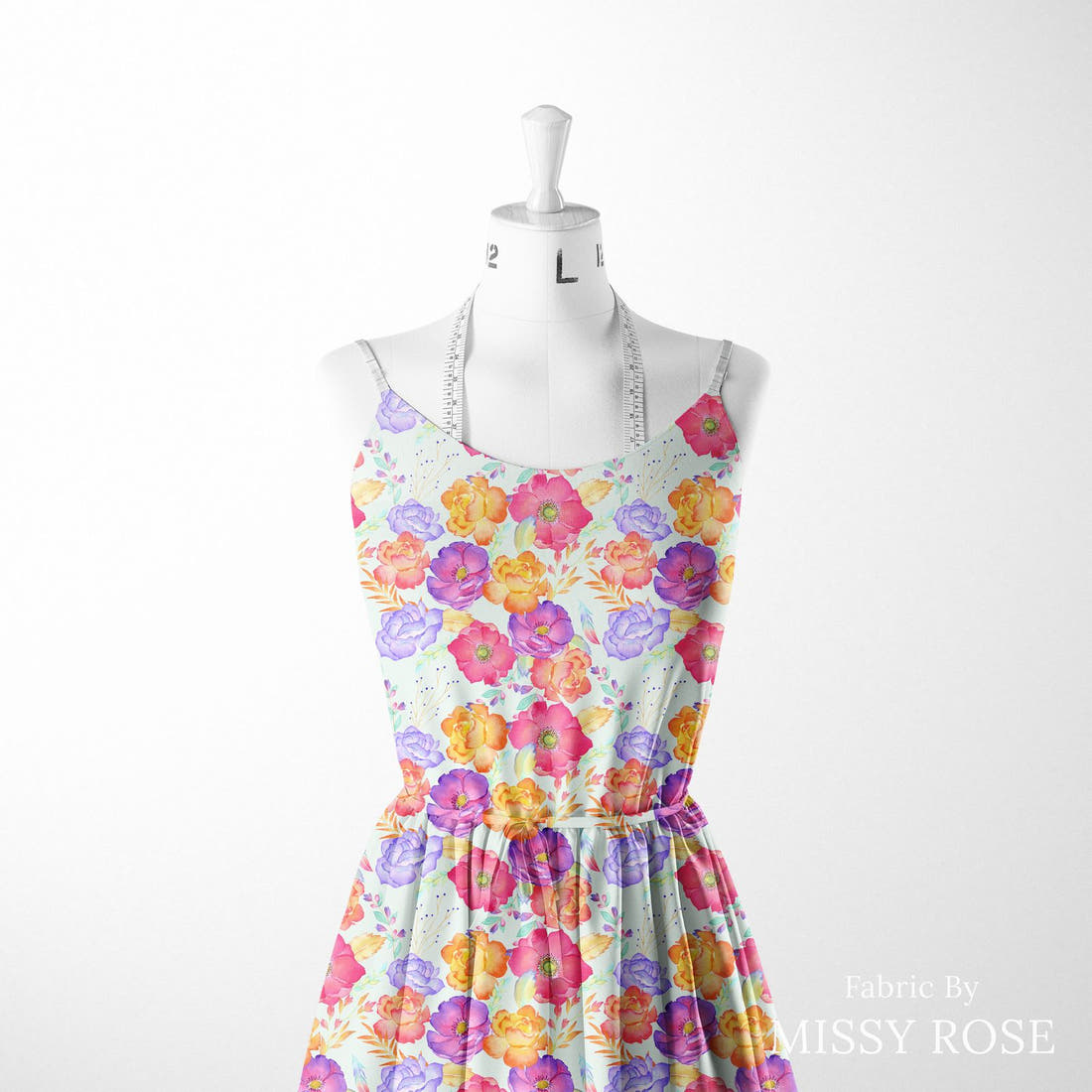 Design 866 Green Floral Fabric sewn into a women's dress – see how the print looks made up | Fabric by Missy Rose