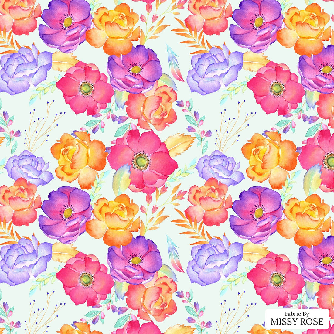 Design 866 Green Floral Fabric - flat view of the print, zoom in for detail | Fabric by Missy Rose