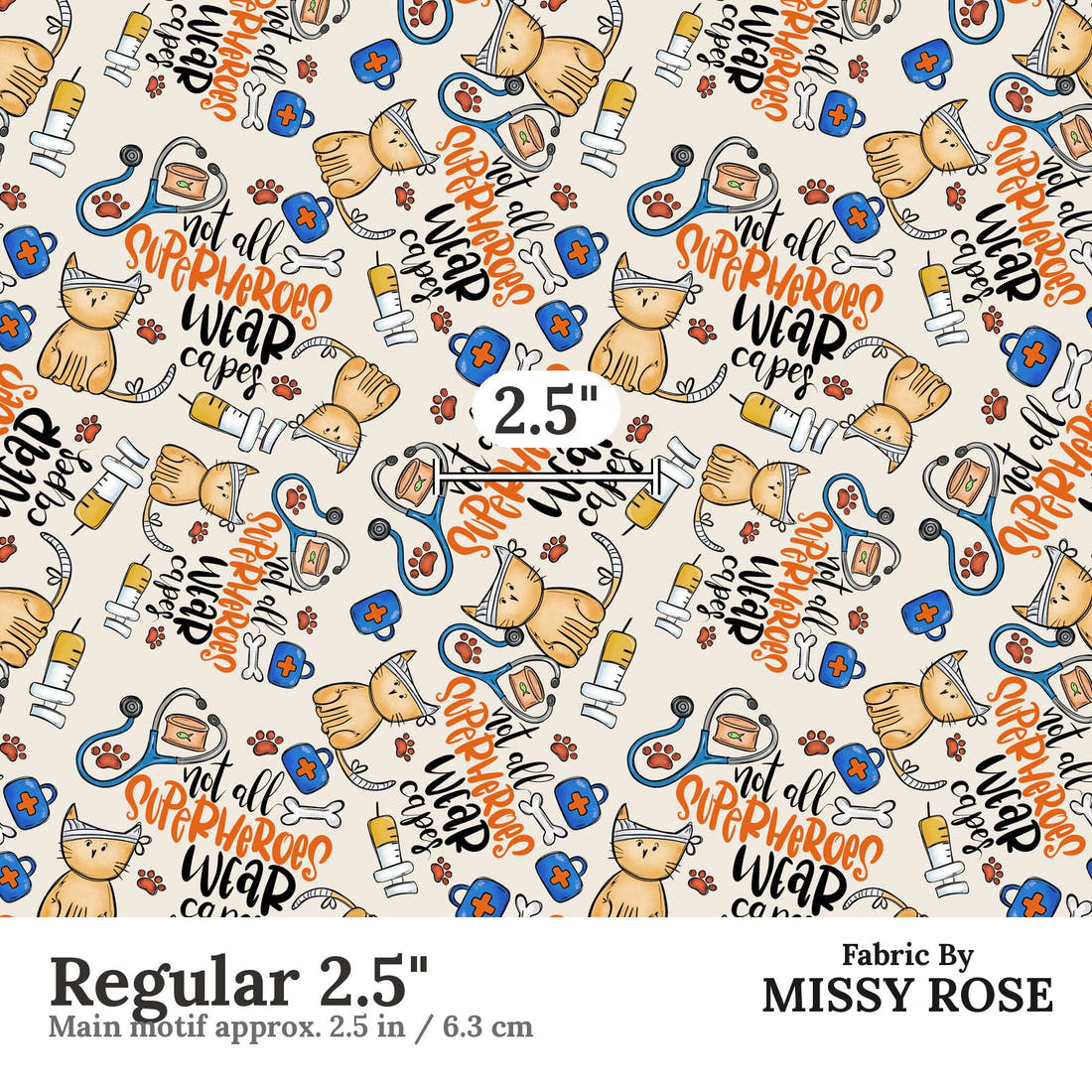 Design 867 Vet Fabric Regular 2.5" - print scale | Fabric by Missy Rose