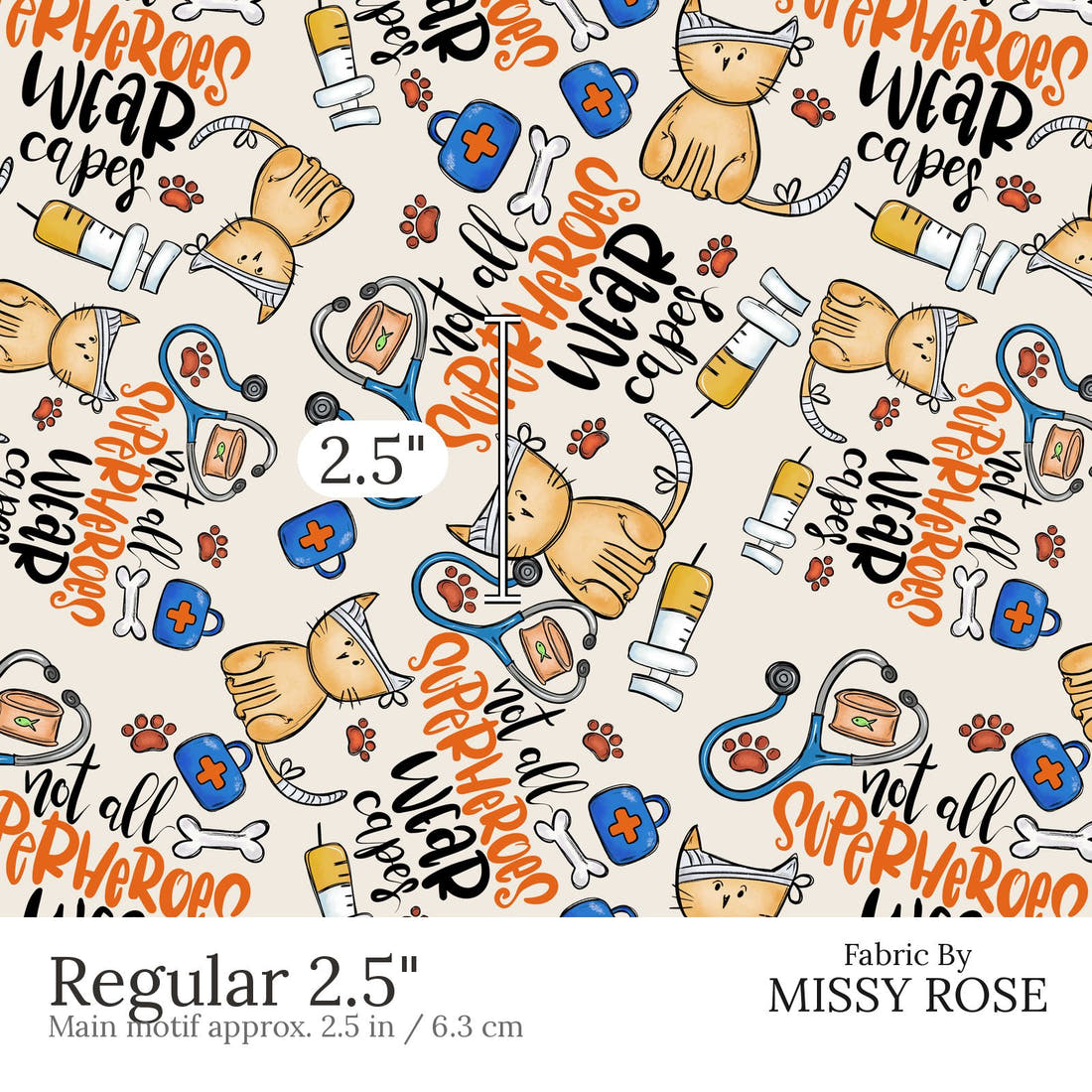 Design 867 Vet Fabric Regular 2.5 inch print scale guide | Fabric by Missy Rose