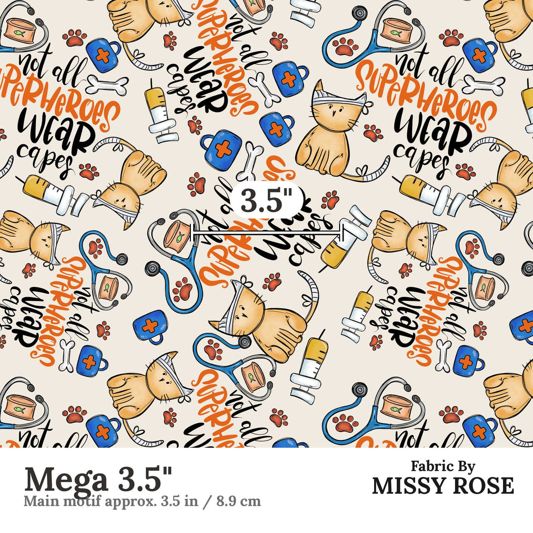 Design 867 Vet Fabric Mega 3.5" - print scale | Fabric by Missy Rose