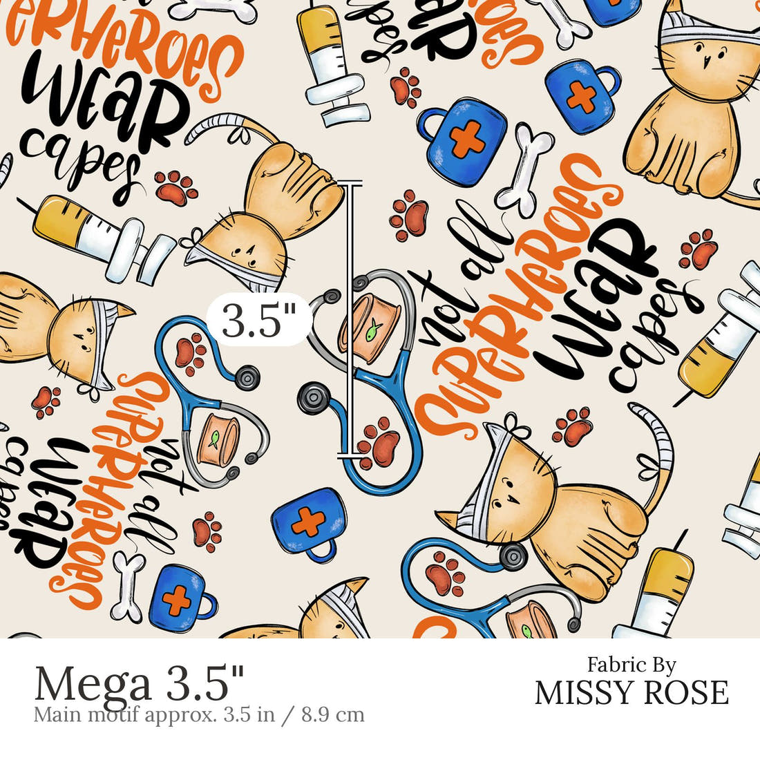 Design 867 Vet Fabric Mega 3.5 inch print scale guide | Fabric by Missy Rose