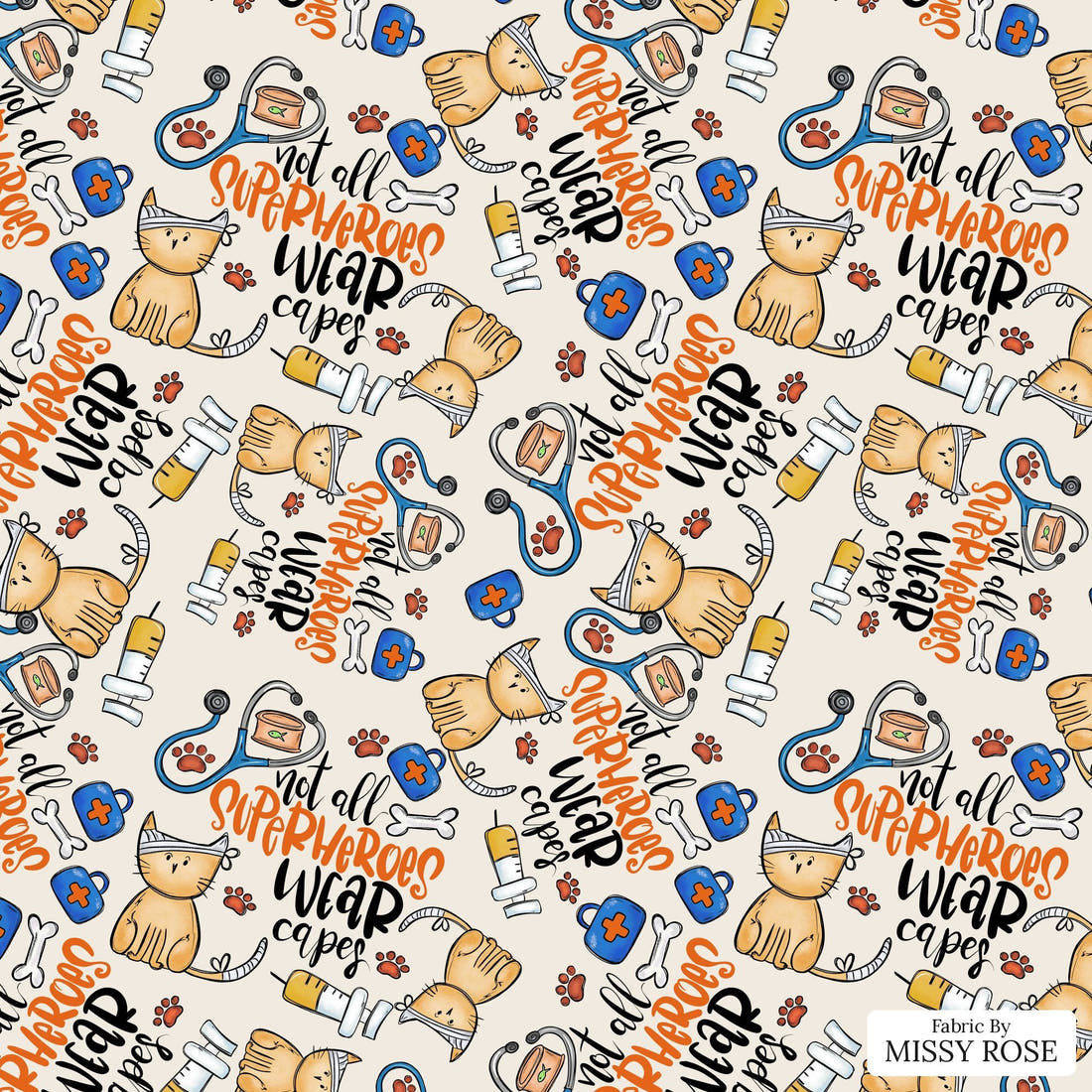 Design 867 Vet Fabric - flat view of the print, zoom in for detail | Fabric by Missy Rose