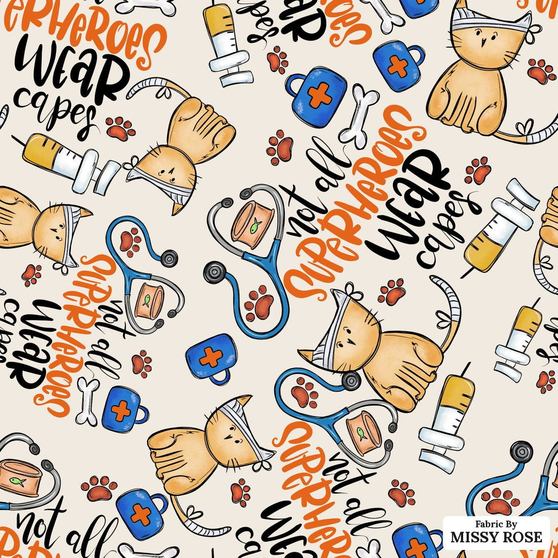 Design 867 Vet Fabric - flat view of the print, zoom in for detail | Fabric by Missy Rose