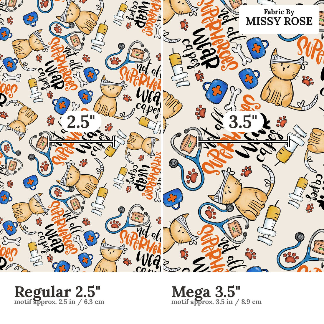 Design 867 Vet Fabric size comparison - print scale | Fabric by Missy Rose