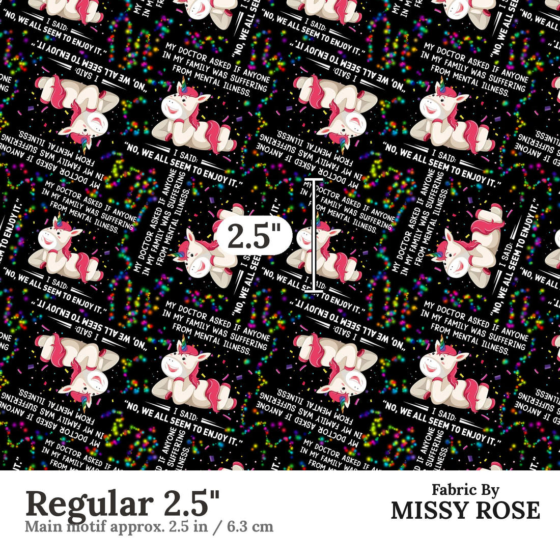 Design 868 Funny Unicorn Fabric Regular 2.5" - print scale | Fabric by Missy Rose