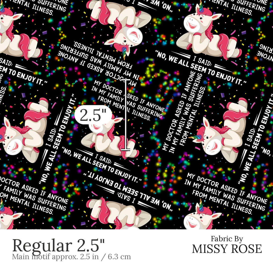 Design 868 Funny Unicorn Fabric Regular 2.5 inch print scale guide | Fabric by Missy Rose