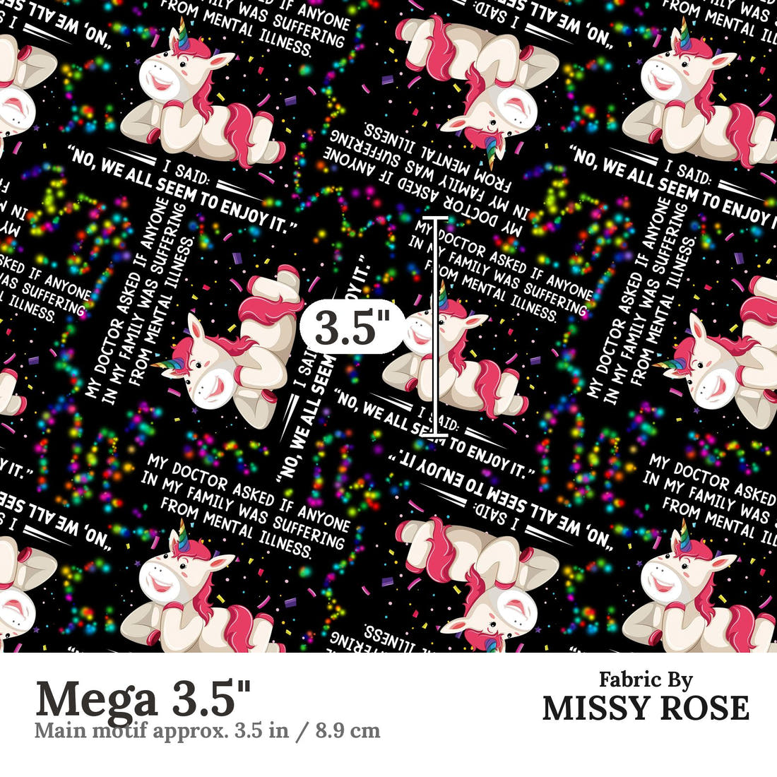 Design 868 Funny Unicorn Fabric Mega 3.5" - print scale | Fabric by Missy Rose