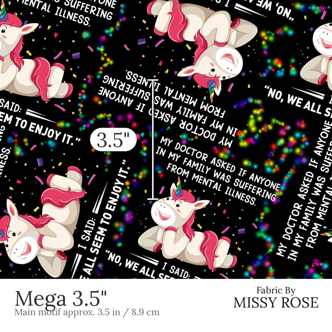 Design 868 Funny Unicorn Fabric Mega 3.5 inch print scale guide | Fabric by Missy Rose