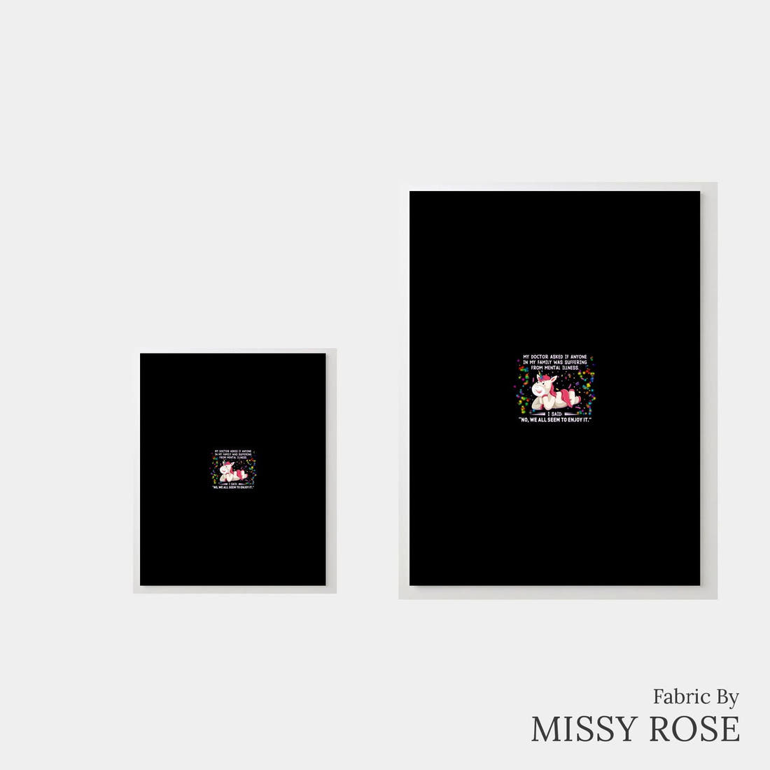 Design 868 Funny Unicorn Panel – universal and adult panel sizes side by side | Fabric by Missy Rose