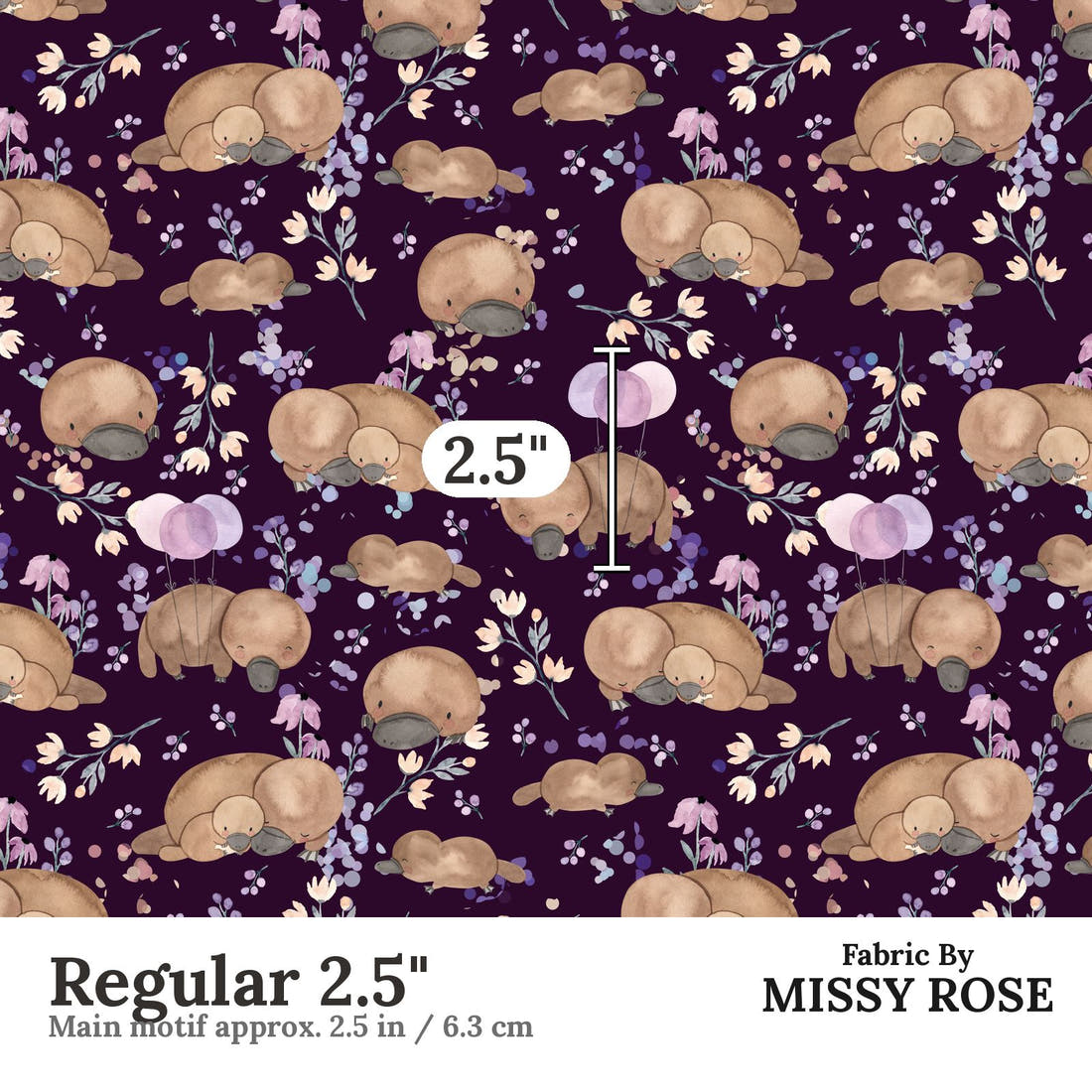 Design 869 Navy Platypus Fabric Regular 2.5" - print scale | Fabric by Missy Rose