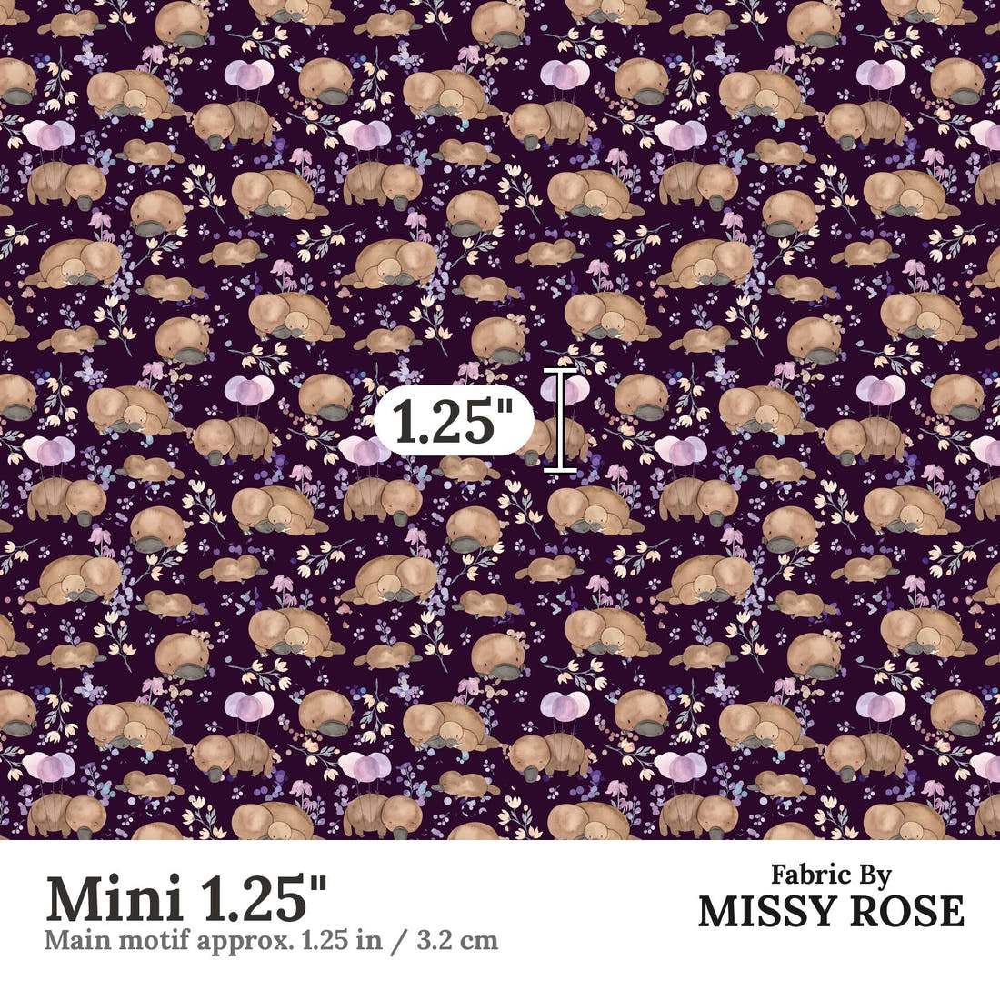 Design 869 Navy Platypus Fabric Mini 1.25" - print scale | Fabric by Missy Rose