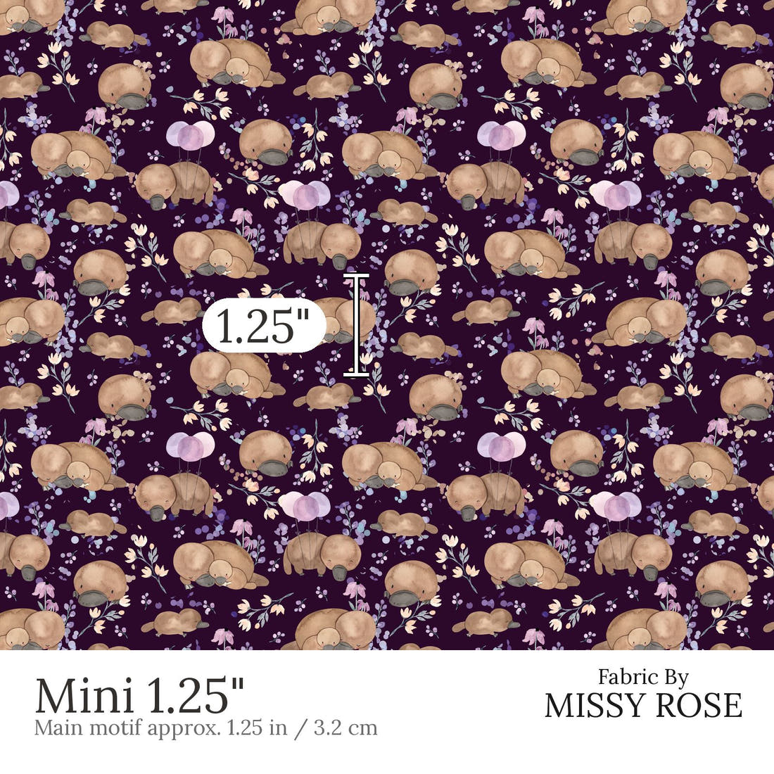 Design 869 Navy Platypus Fabric Mini 1.25 inch print scale guide | Fabric by Missy Rose