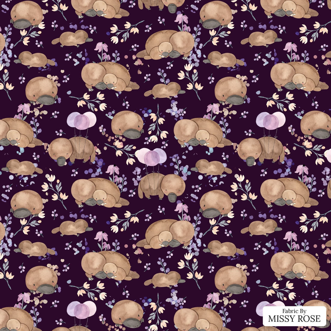 Design 869 Navy Platypus Fabric - flat view of the print, zoom in for detail | Fabric by Missy Rose