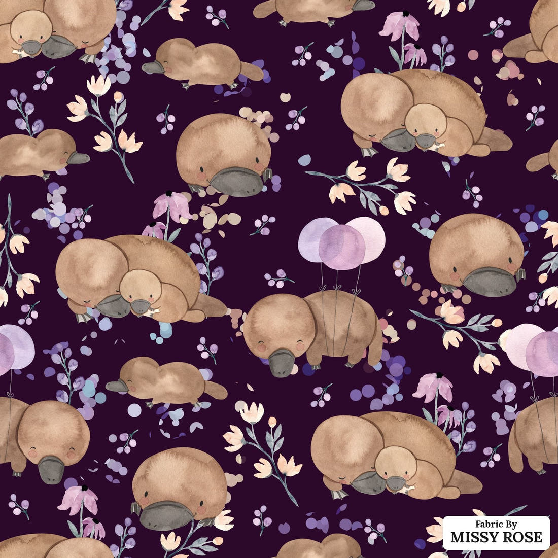 Design 869 Navy Platypus Fabric - flat view of the print, zoom in for detail | Fabric by Missy Rose