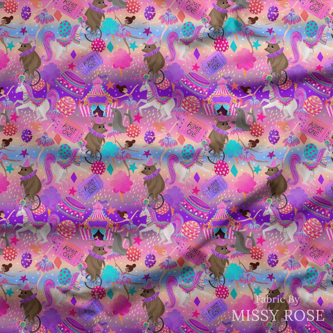 Design 87 Circus Fabric draped fabric mockup – custom printed fabric by the metre | Fabric by Missy Rose
