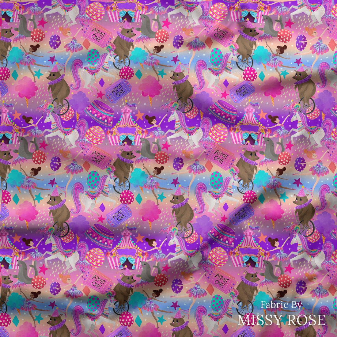 Design 87 Circus Fabric draped fabric mockup – custom printed fabric by the metre | Fabric by Missy Rose