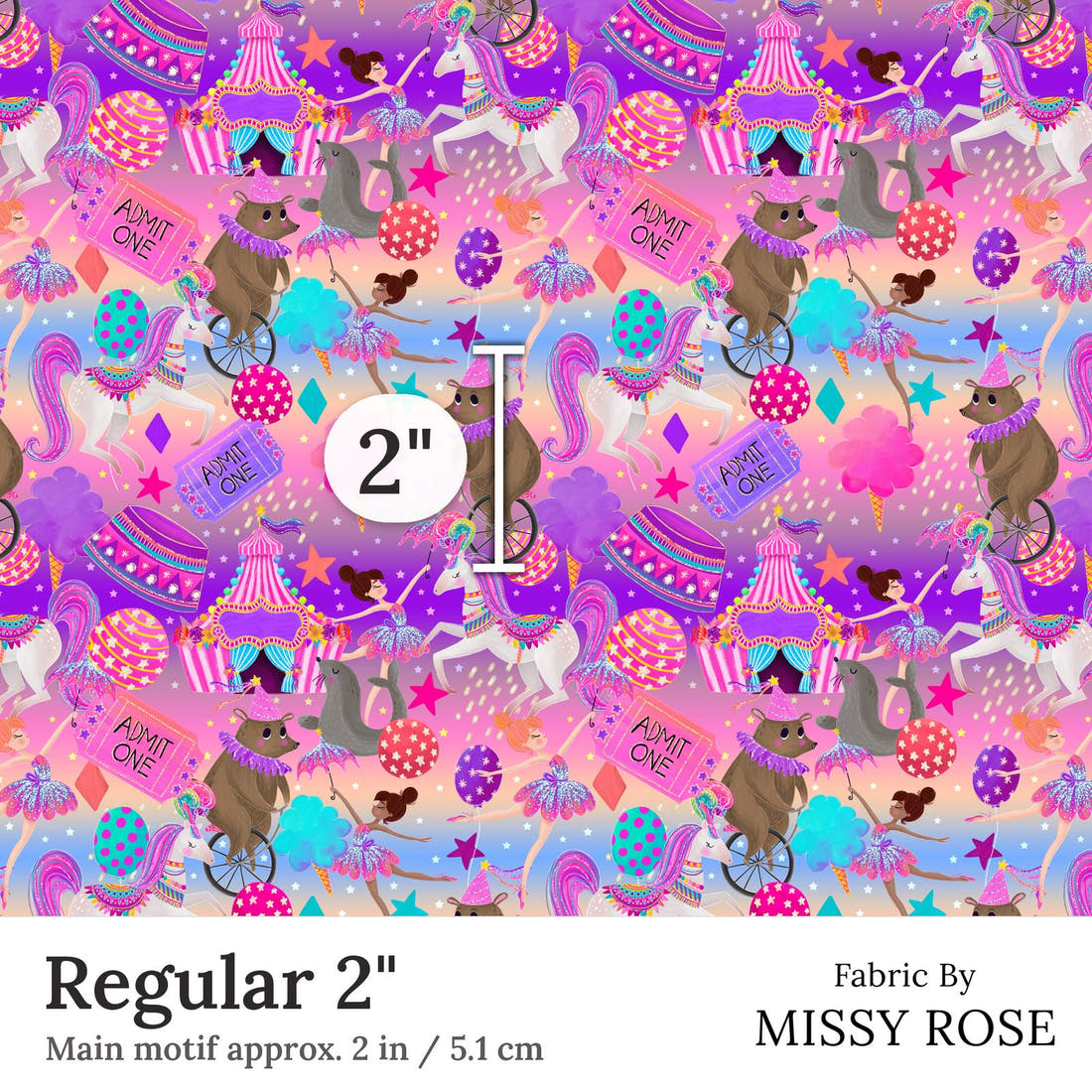 Design 87 Circus Fabric Regular 2 inch print scale guide | Fabric by Missy Rose