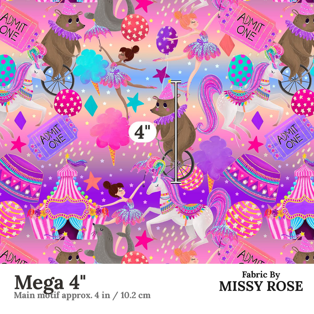 Design 87 Circus Fabric Mega 4" - print scale | Fabric by Missy Rose