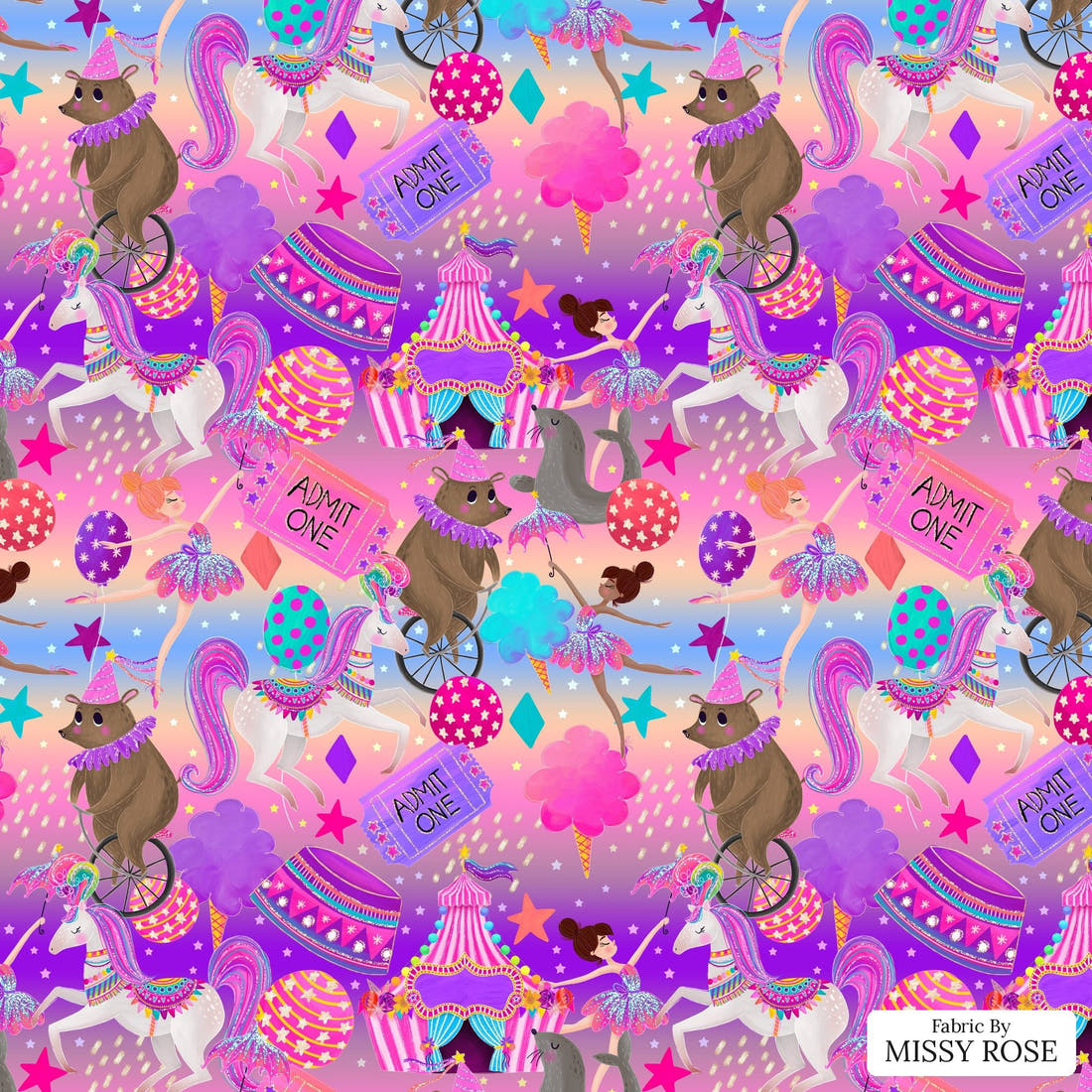 Design 87 Circus Fabric - flat view of the print, zoom in for detail | Fabric by Missy Rose