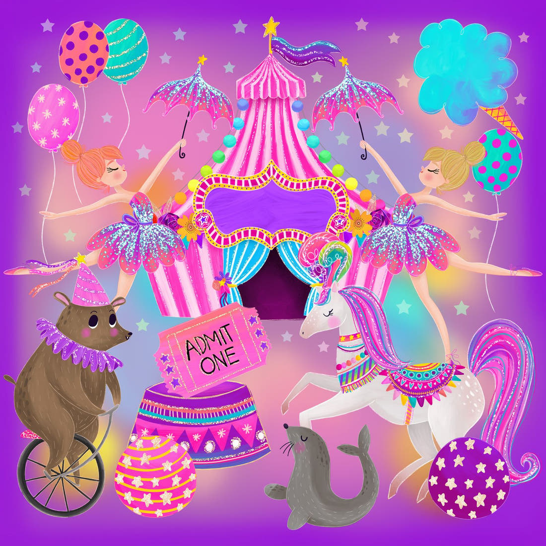 Design 87 Circus Panel – full artwork close-up of the printed picture | Fabric by Missy Rose