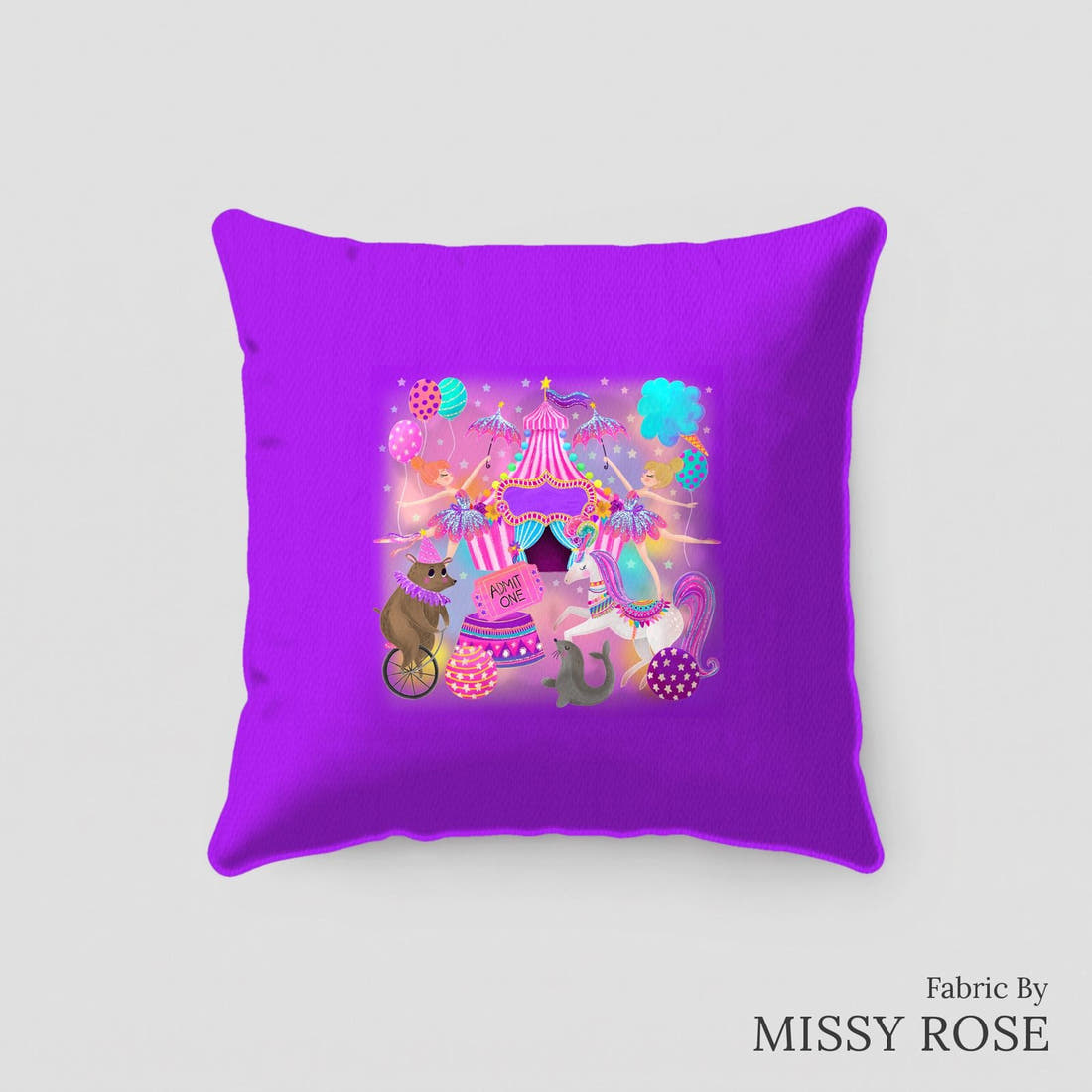 Design 87 Circus Panel sewn into a cushion – see how the panel looks made up | Fabric by Missy Rose