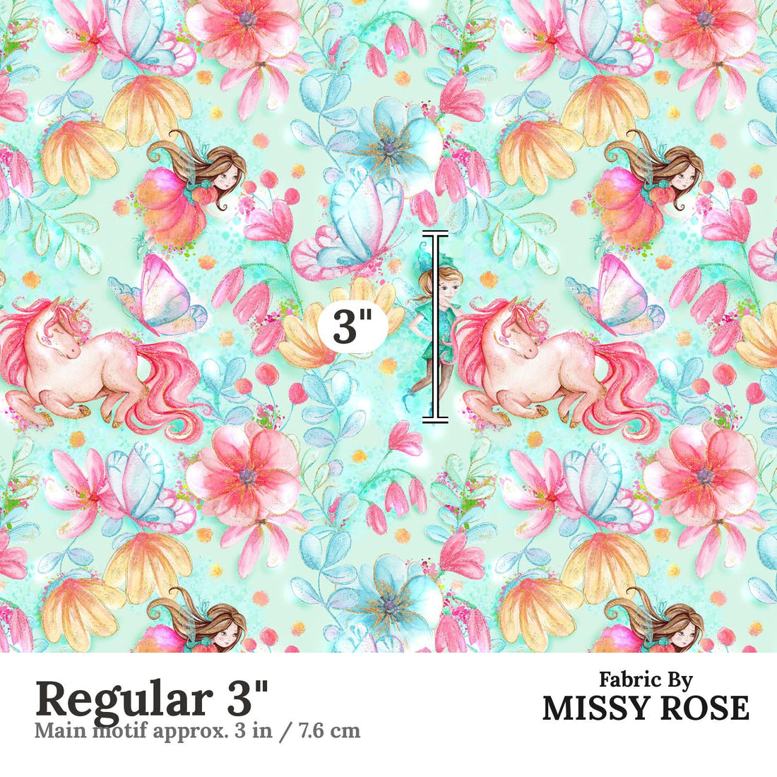 Design 870 Green Fairy Fabric Regular 3" - print scale | Fabric by Missy Rose
