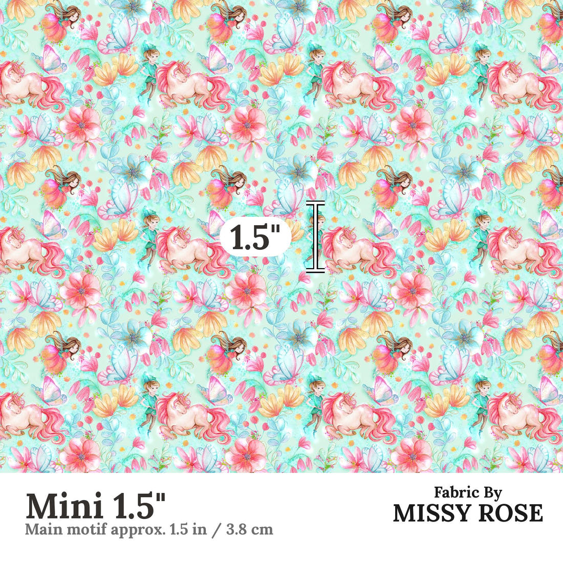 Design 870 Green Fairy Fabric Mini 1.5" - print scale | Fabric by Missy Rose
