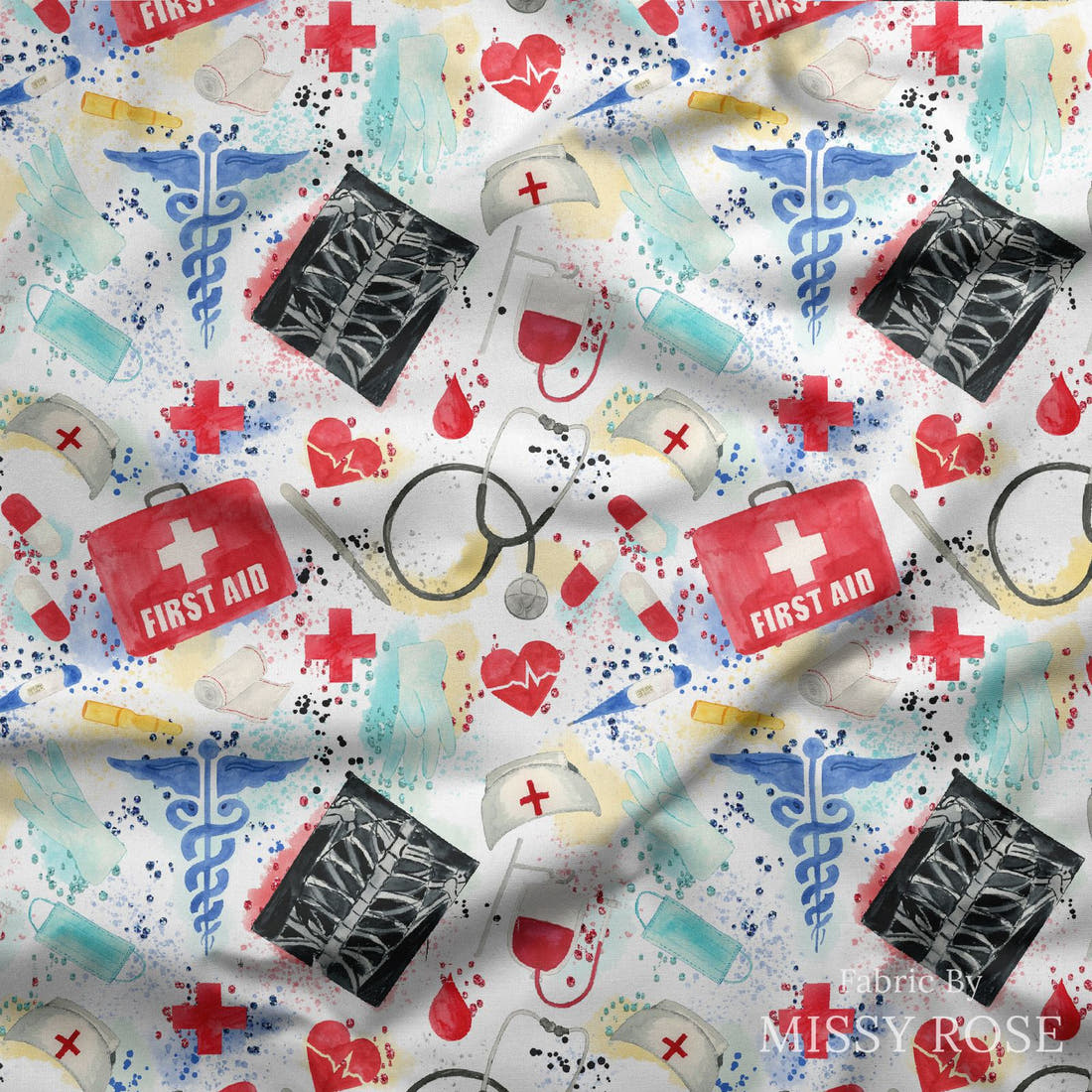 Design 871 Medical Fabric draped fabric mockup – custom printed fabric by the metre | Fabric by Missy Rose