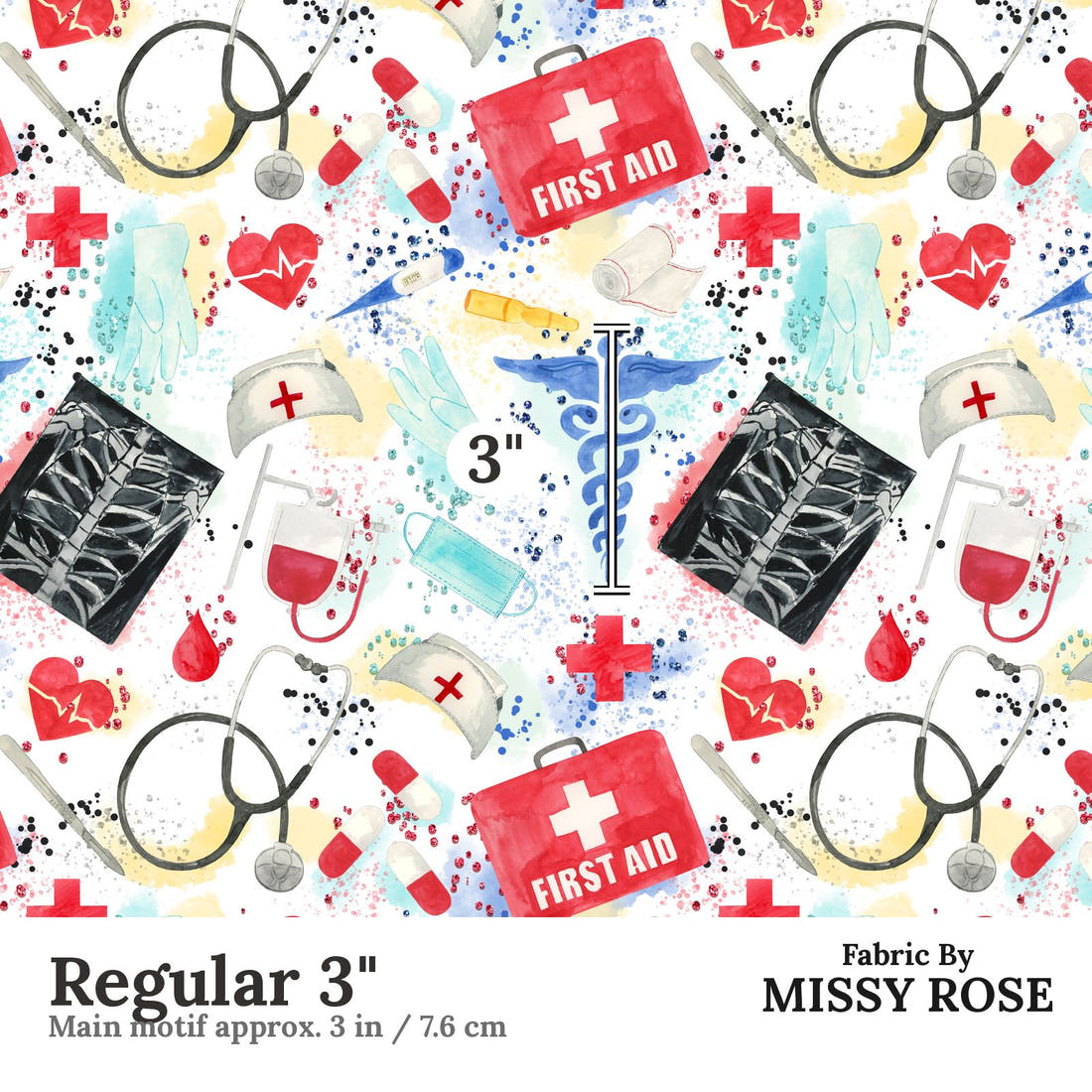 Design 871 Medical Fabric Regular 3" - print scale | Fabric by Missy Rose