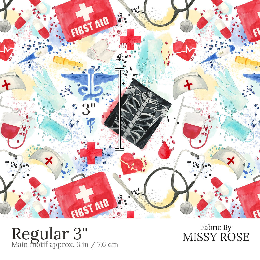 Design 871 Medical Fabric Regular 3 inch print scale guide | Fabric by Missy Rose