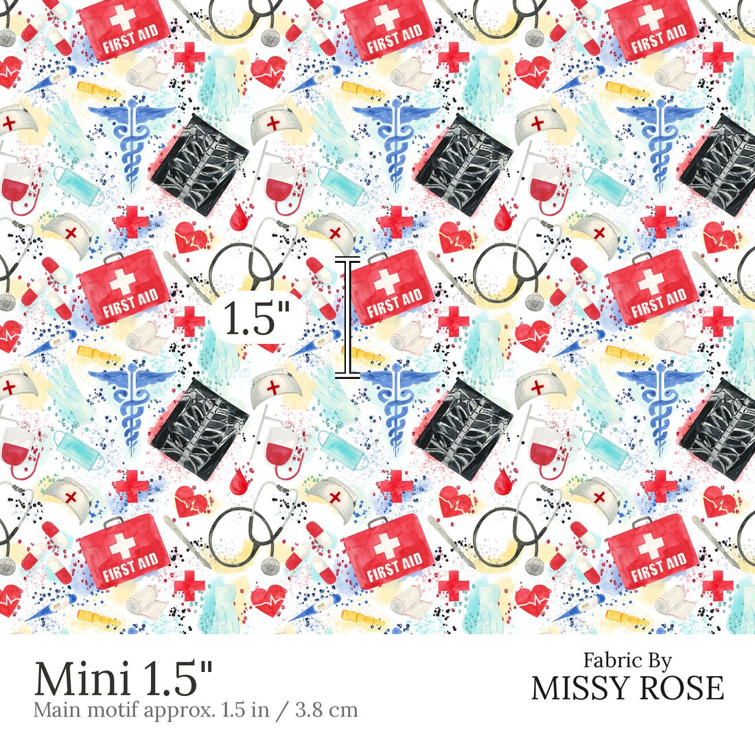 Design 871 Medical Fabric Mini 1.5 inch print scale guide | Fabric by Missy Rose