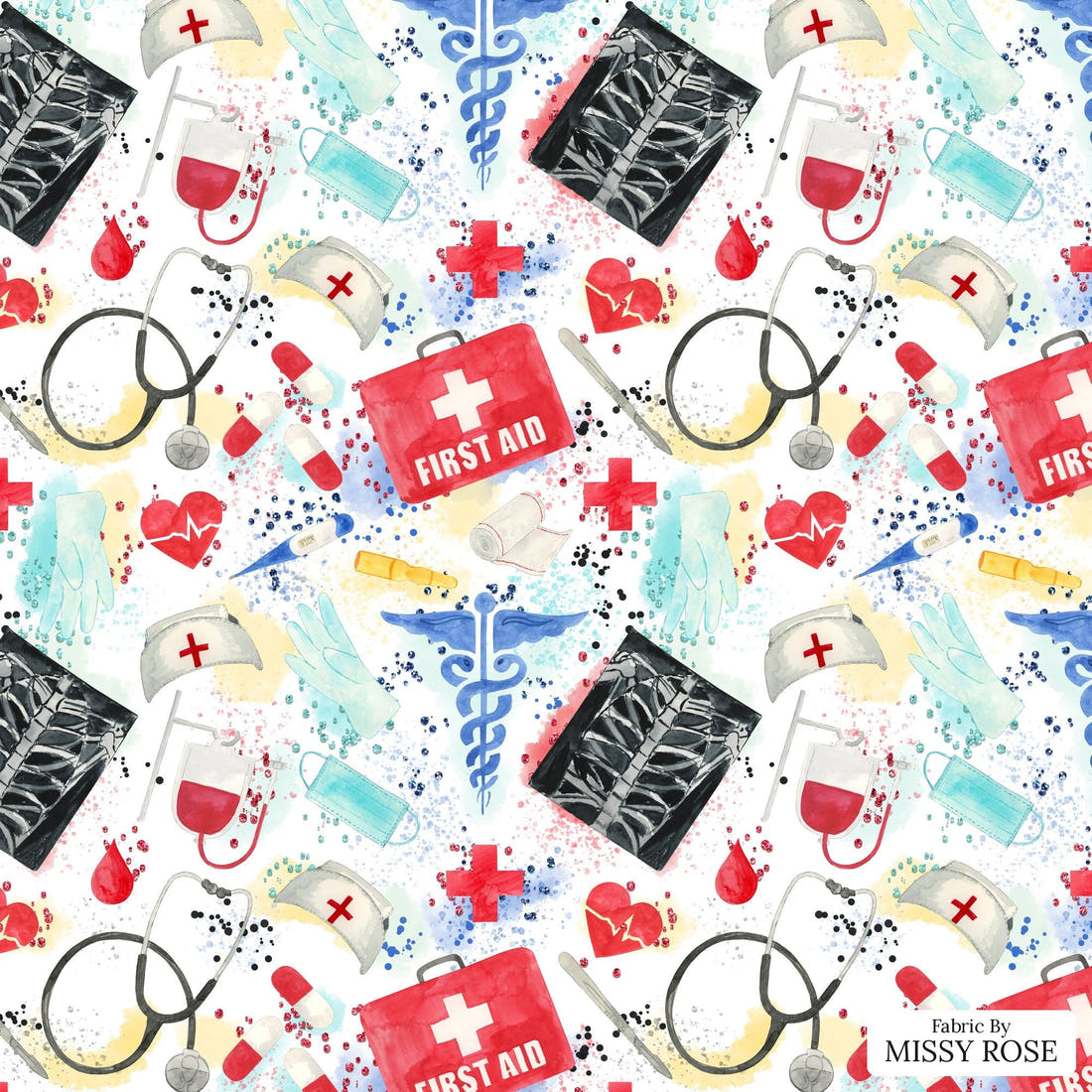 Design 871 Medical Fabric - flat view of the print, zoom in for detail | Fabric by Missy Rose