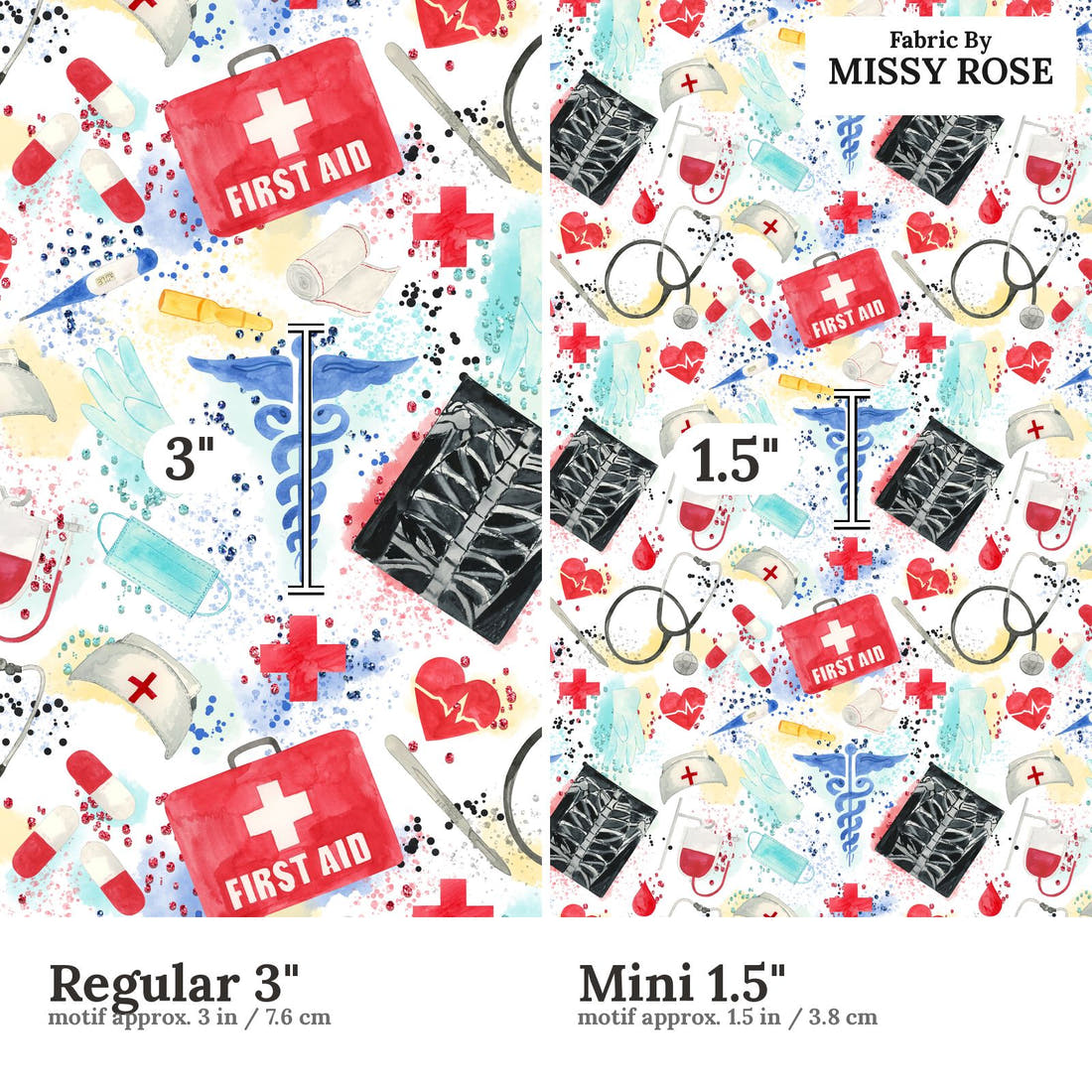 Design 871 Medical Fabric size comparison - print scale | Fabric by Missy Rose