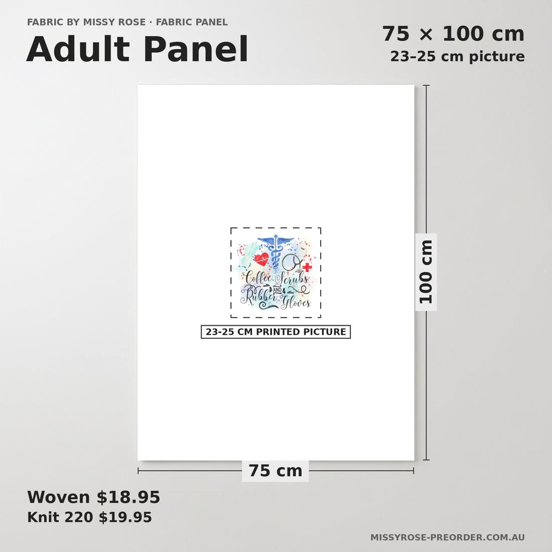 Design 871 Medical Panel adult panel sizing – 23–25 cm printed picture on 75 × 100 cm fabric | Fabric by Missy Rose
