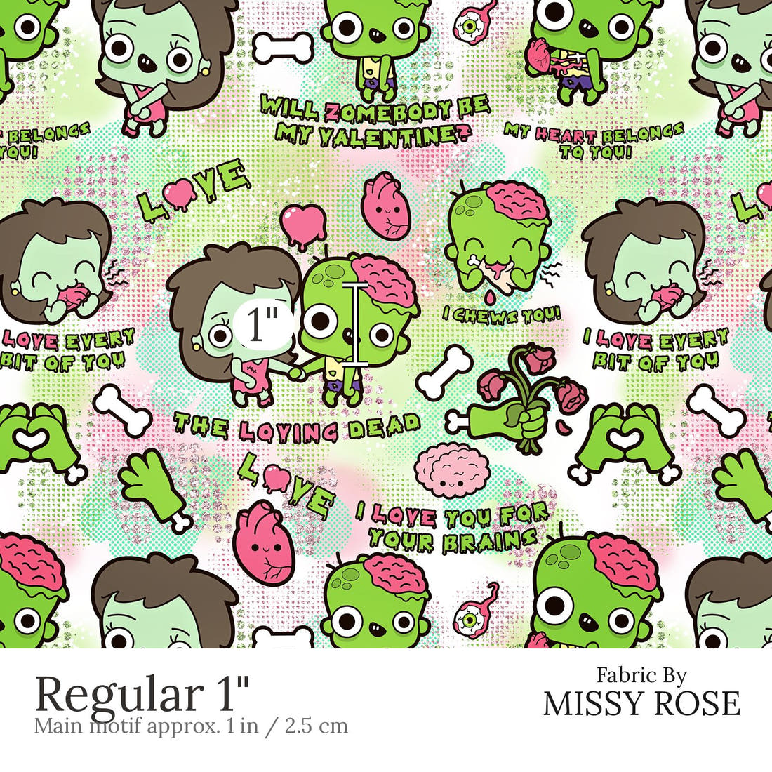 Design 872 Zombie Fabric Regular 1 inch print scale guide | Fabric by Missy Rose